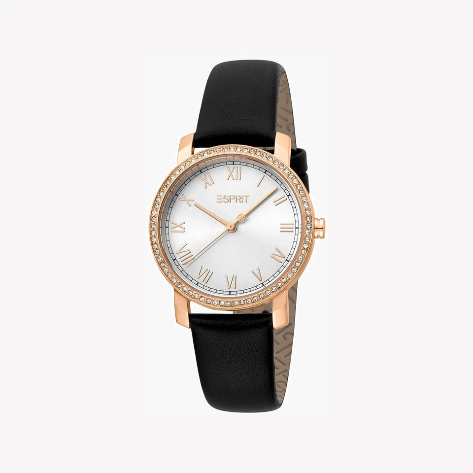 Esprit Women's Black Leather Watch, Silver Dial | Es1l046m0035