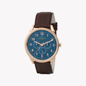 Pierre Cardin Men's Brown Leather Watch, Blue Dial | Cpi.2054
