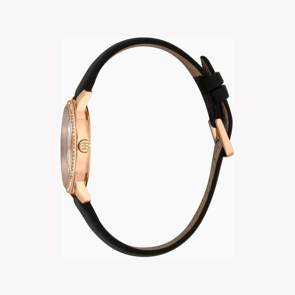 Esprit Women's Black Leather Watch, Silver Dial | Es1l046m0035