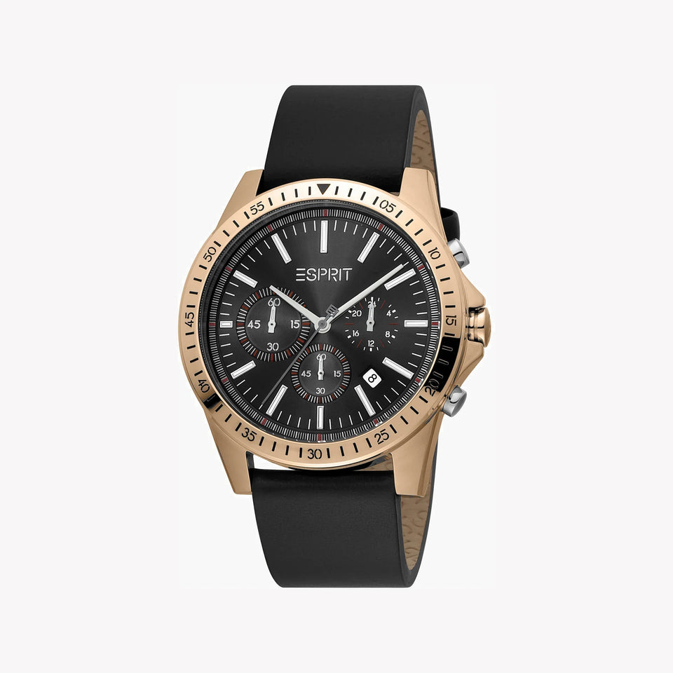 Esprit Men's Black Leather Watch, Black Dial | Es1g066m0025