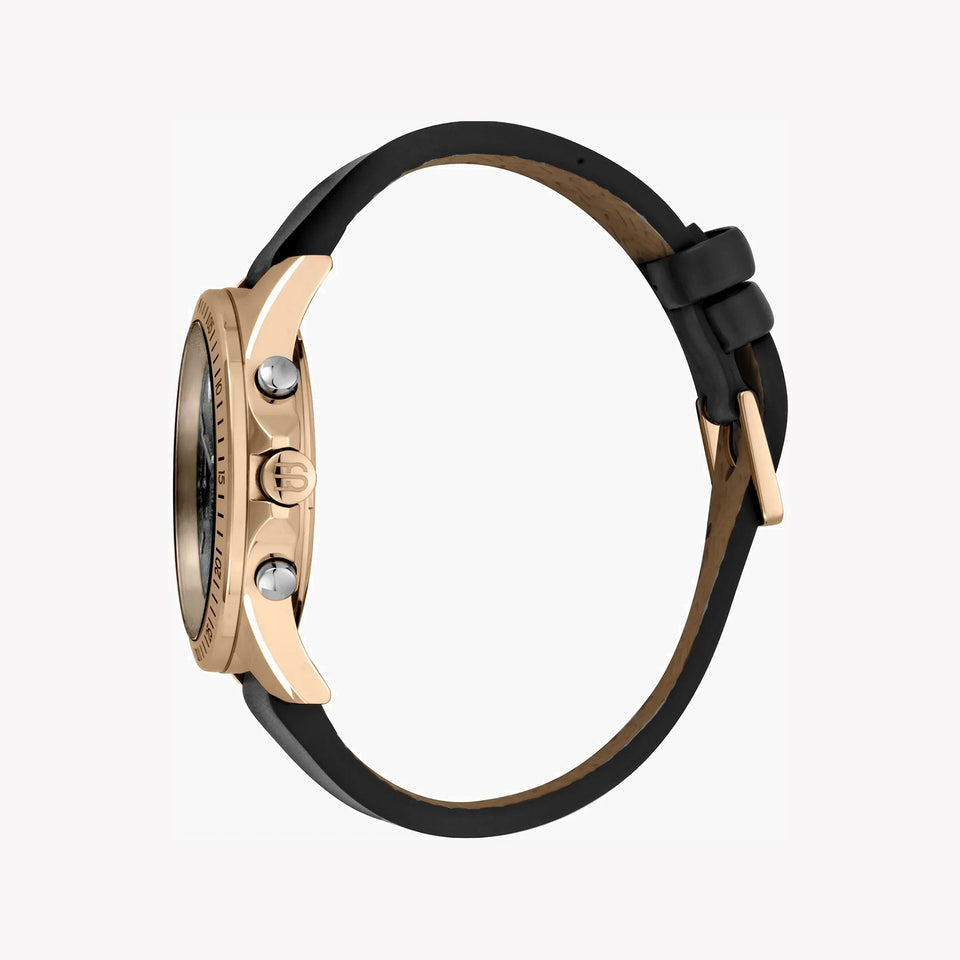 Esprit Men's Black Leather Watch, Black Dial | Es1g066m0025